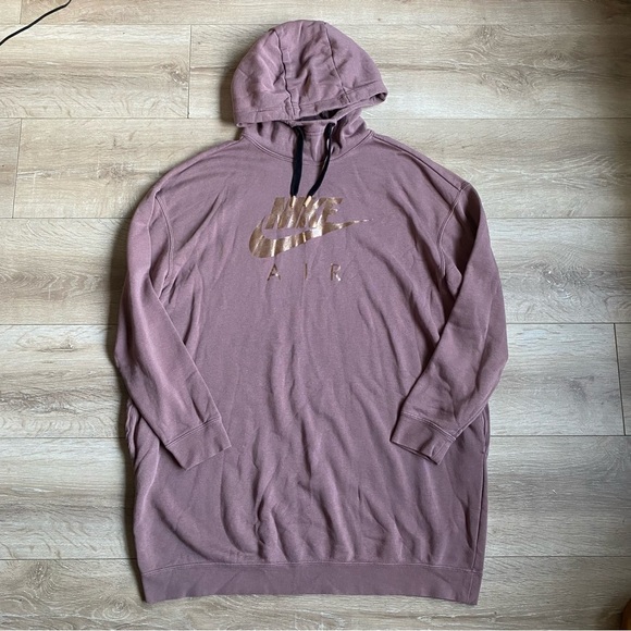 Nike NSW Air hoodie oversized long tunic Nike sweater dress Smokey mauve - Picture 2 of 8